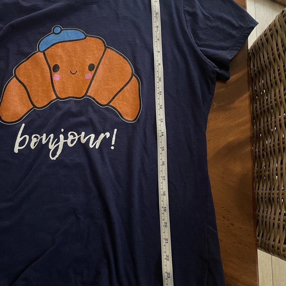 Bonjour Croissant T-Shirt - Navy Blue Size L - Picture 7 of 9